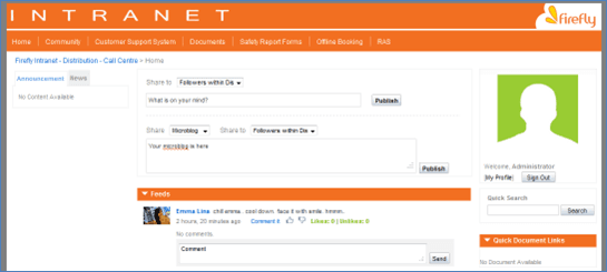 Firefly staff intranet — dashboard