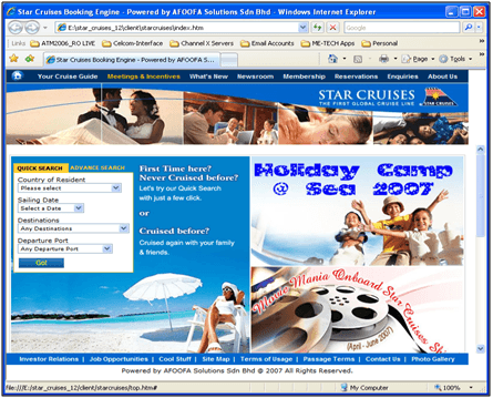 Star Cruises booking engine — search
